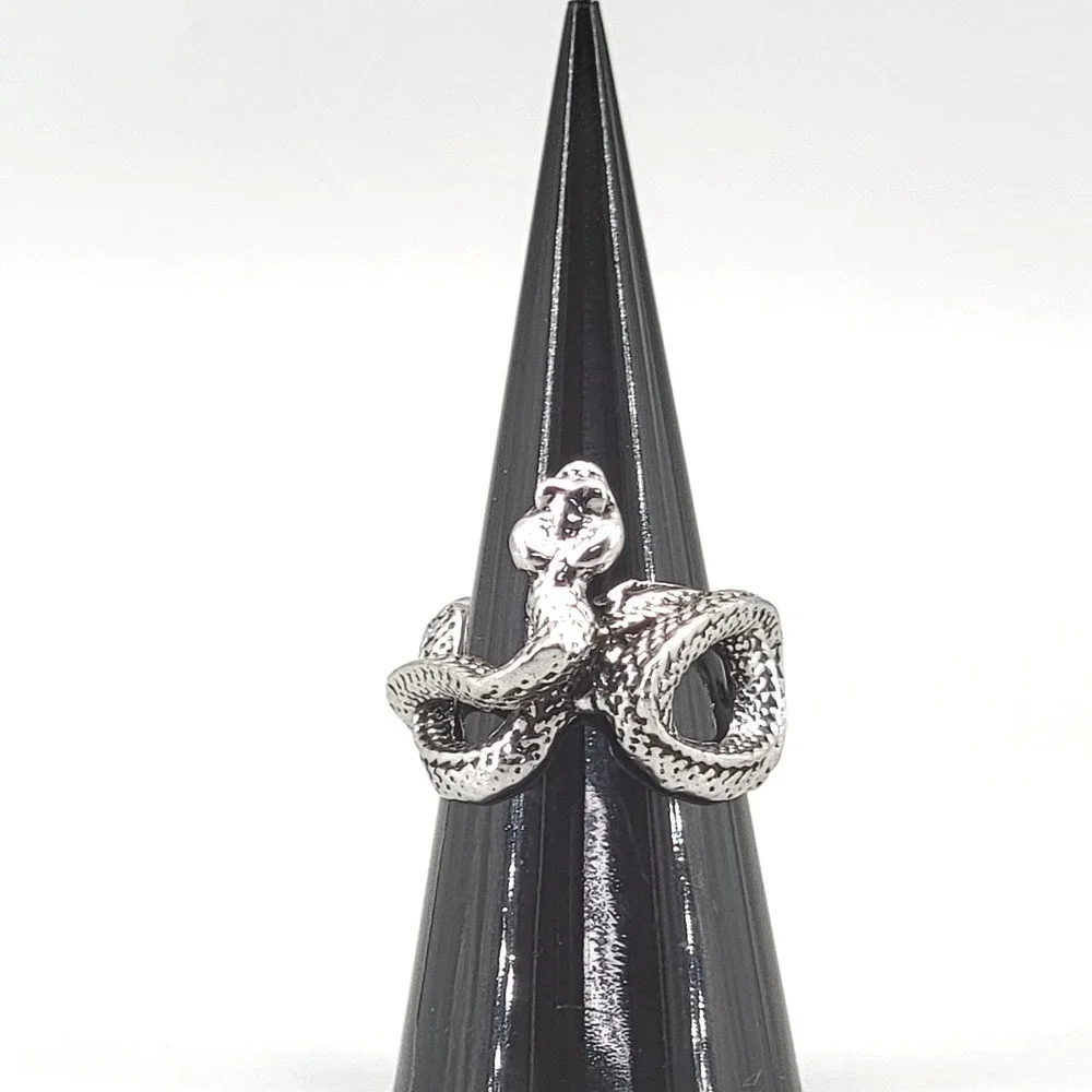 Adjustable Silver Snake Wrap Ring Statement Biker Punk Gothic Women's Jewelry